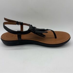 FitFlop Tia Fringe Black Leather Thong Back Strap Sandals Womens Sz US 10 EU 42